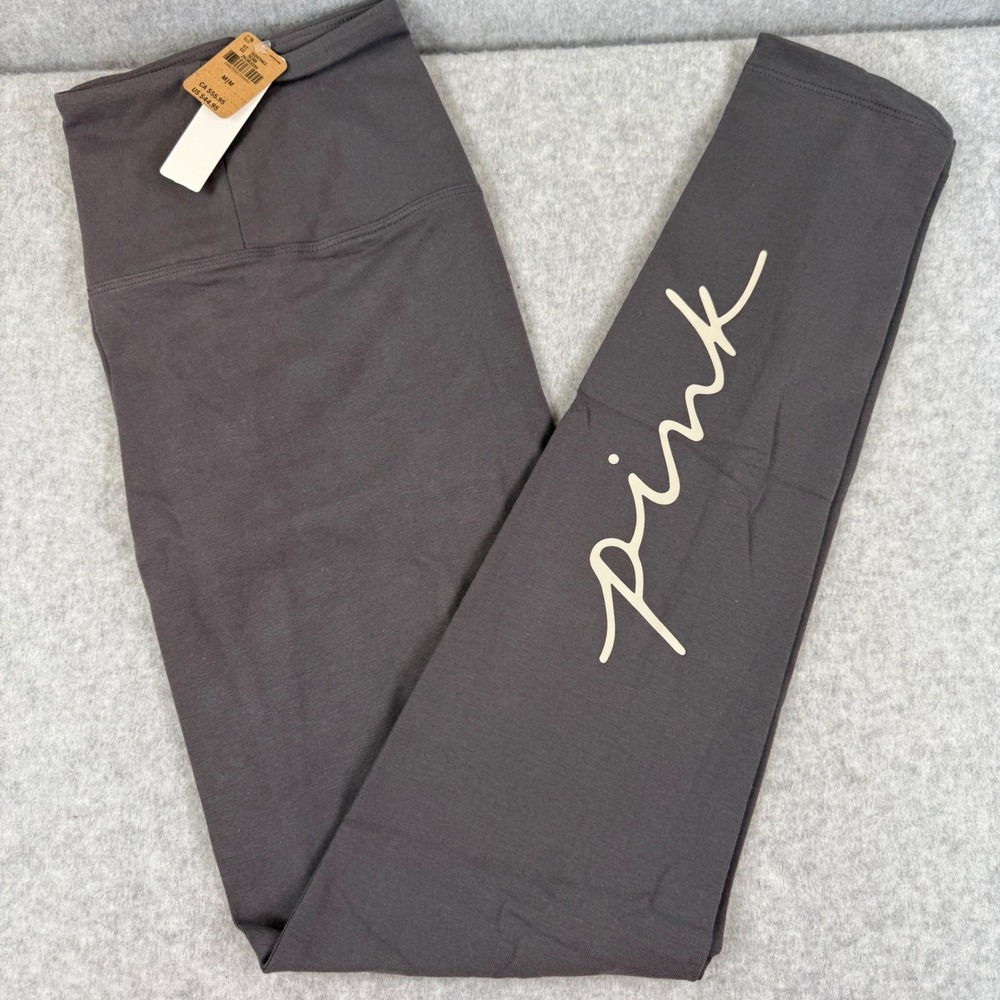 Victoria's Secret PINK Cotton High‎ Waist Full Length Legging MEDIUM Gray NEW